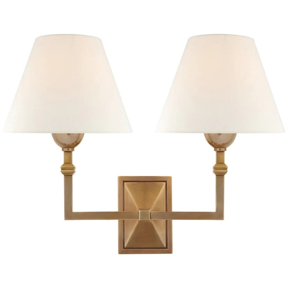 Alexa Hampton Jane Double Sconce with Linen Shade Antique Brass